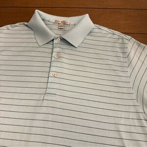 Peter Millar Mens Large Polo Blue Shirt Stripe Short Sleeve Jonathan’s Landing